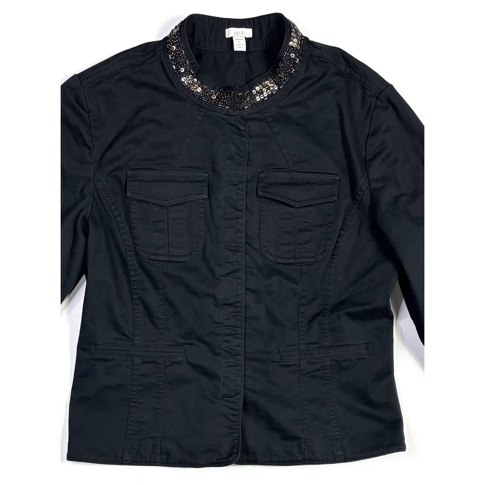 APT.9 Jacket Women's Large Stretch Black Gold Beaded & Sequined Blazer - Picture 10 of 12
